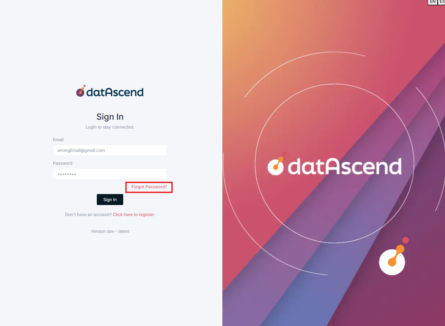 Forgot password link