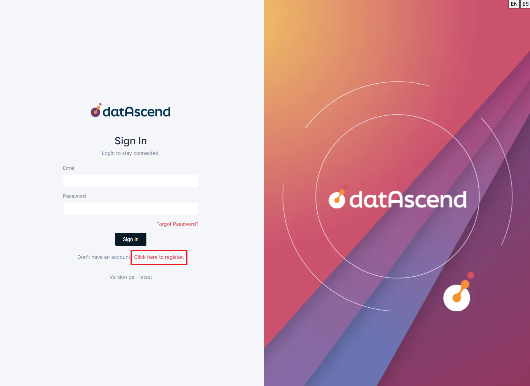 Registration link on the login page