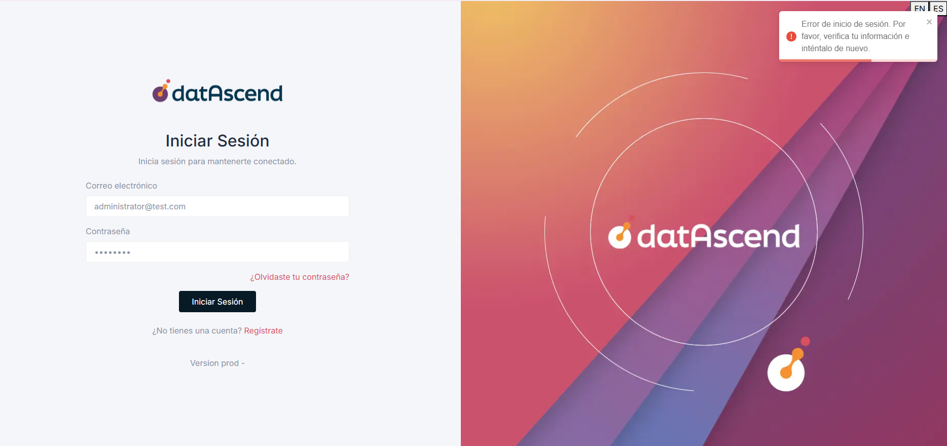Error por credenciales incorrectas