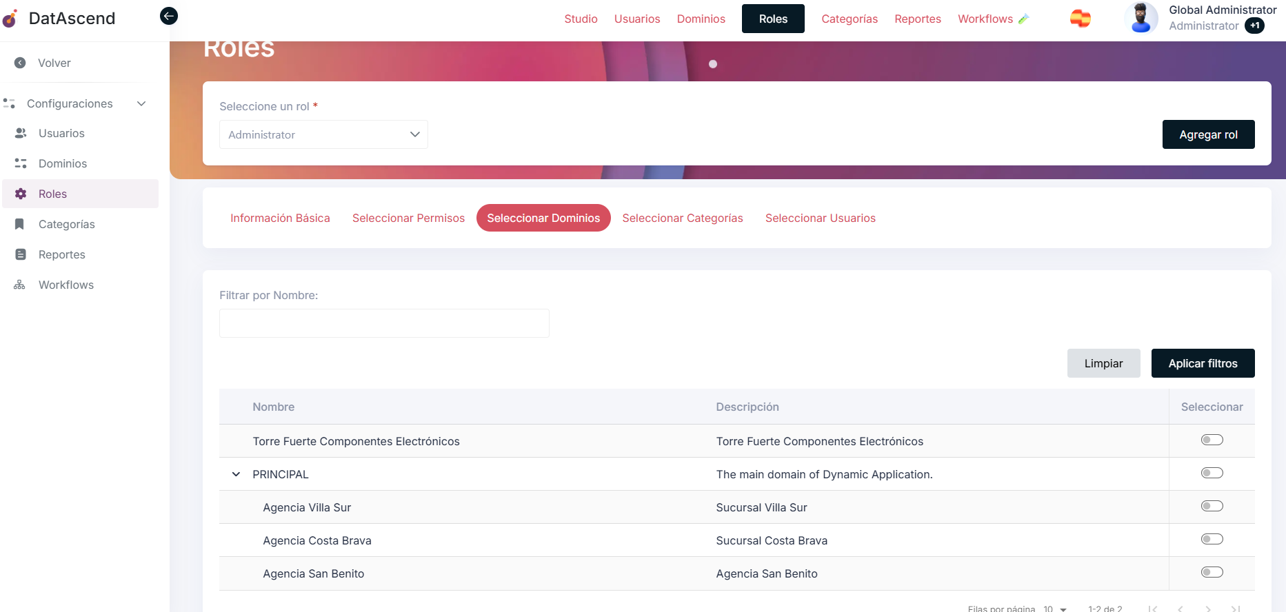 Asignar Dominios a Roles