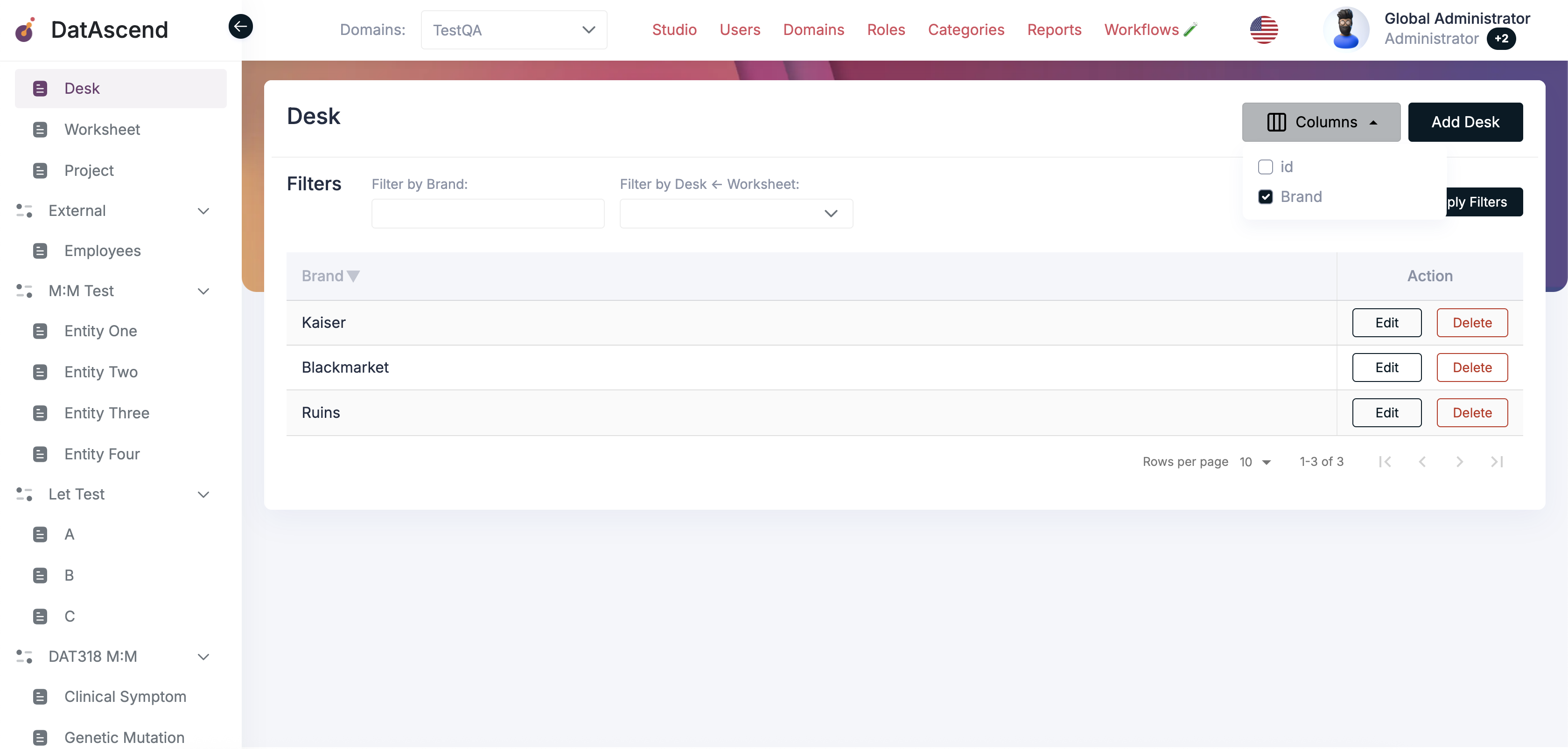 Selecting visible columns for entity table