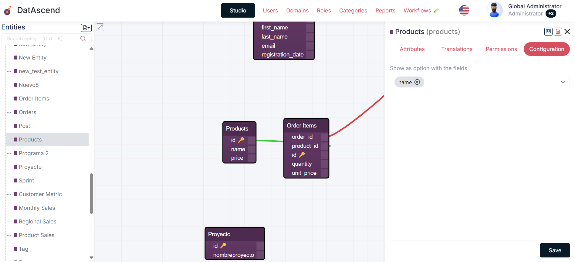 Image of the dropdown properties configuration
