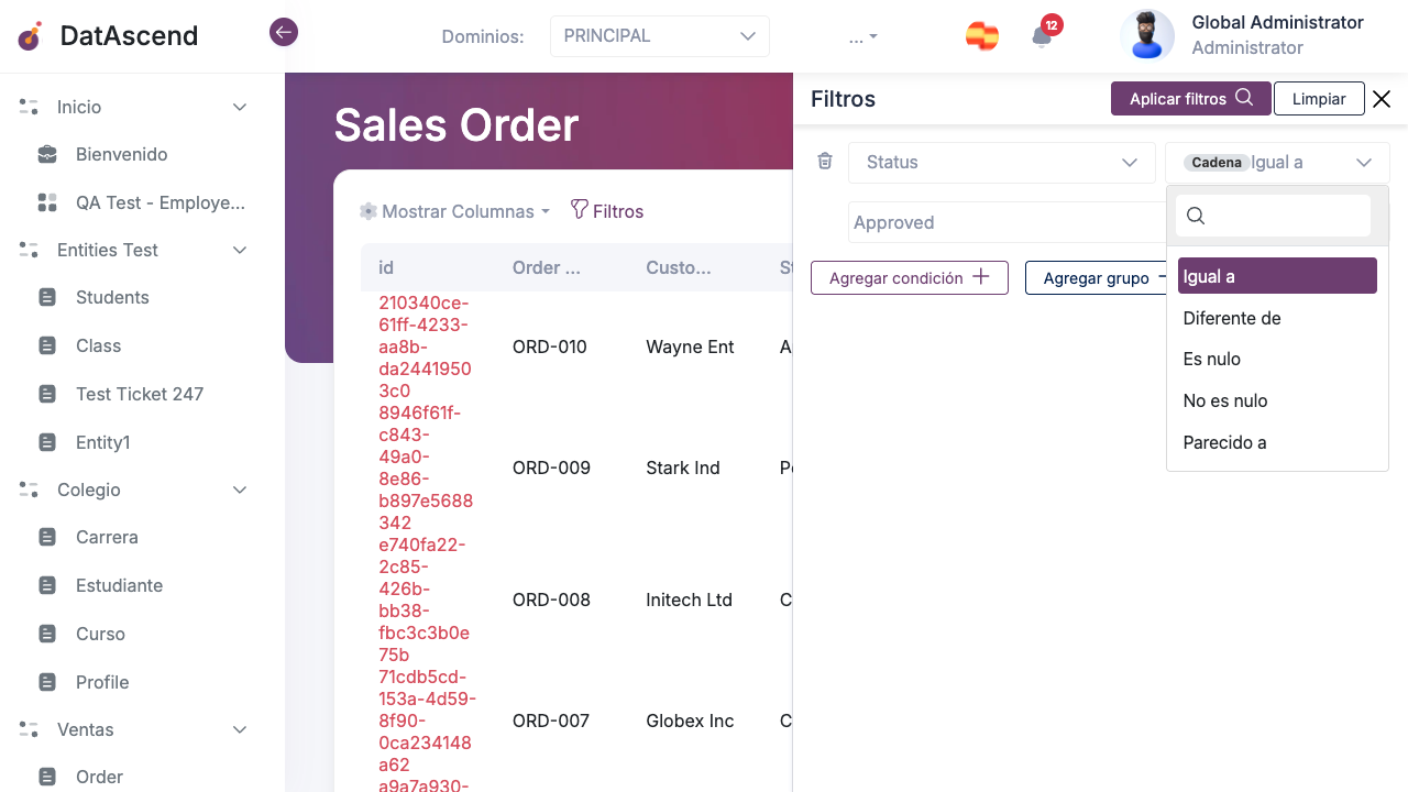Condición de filtro configurada: Status igual a Approved