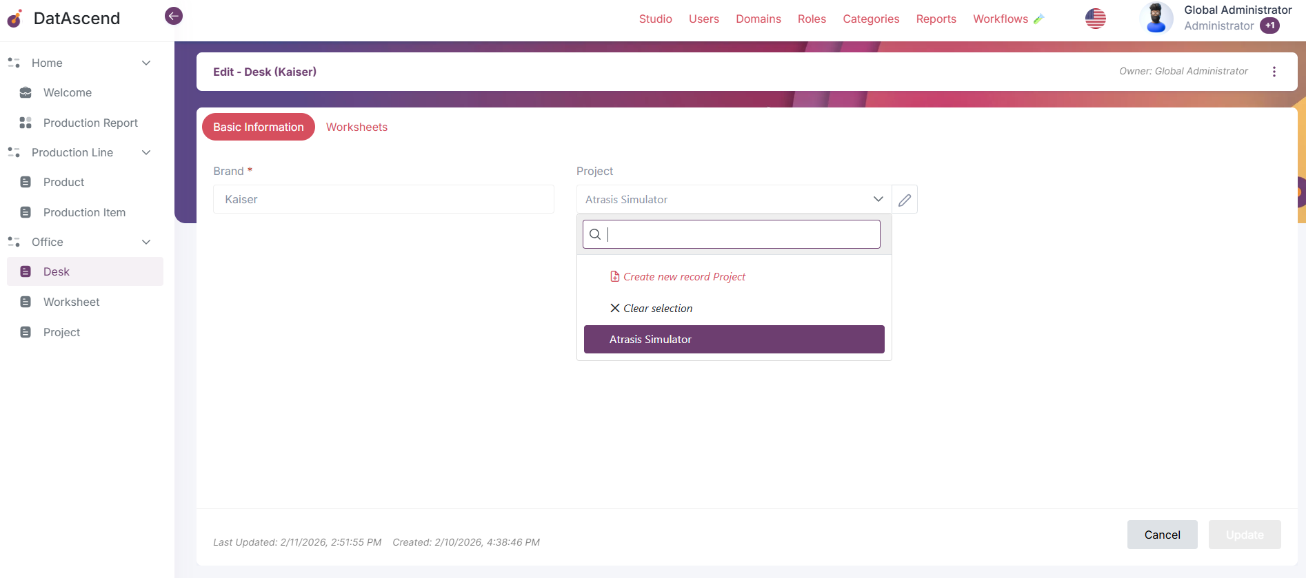 One-to-one relation between Desk and Project