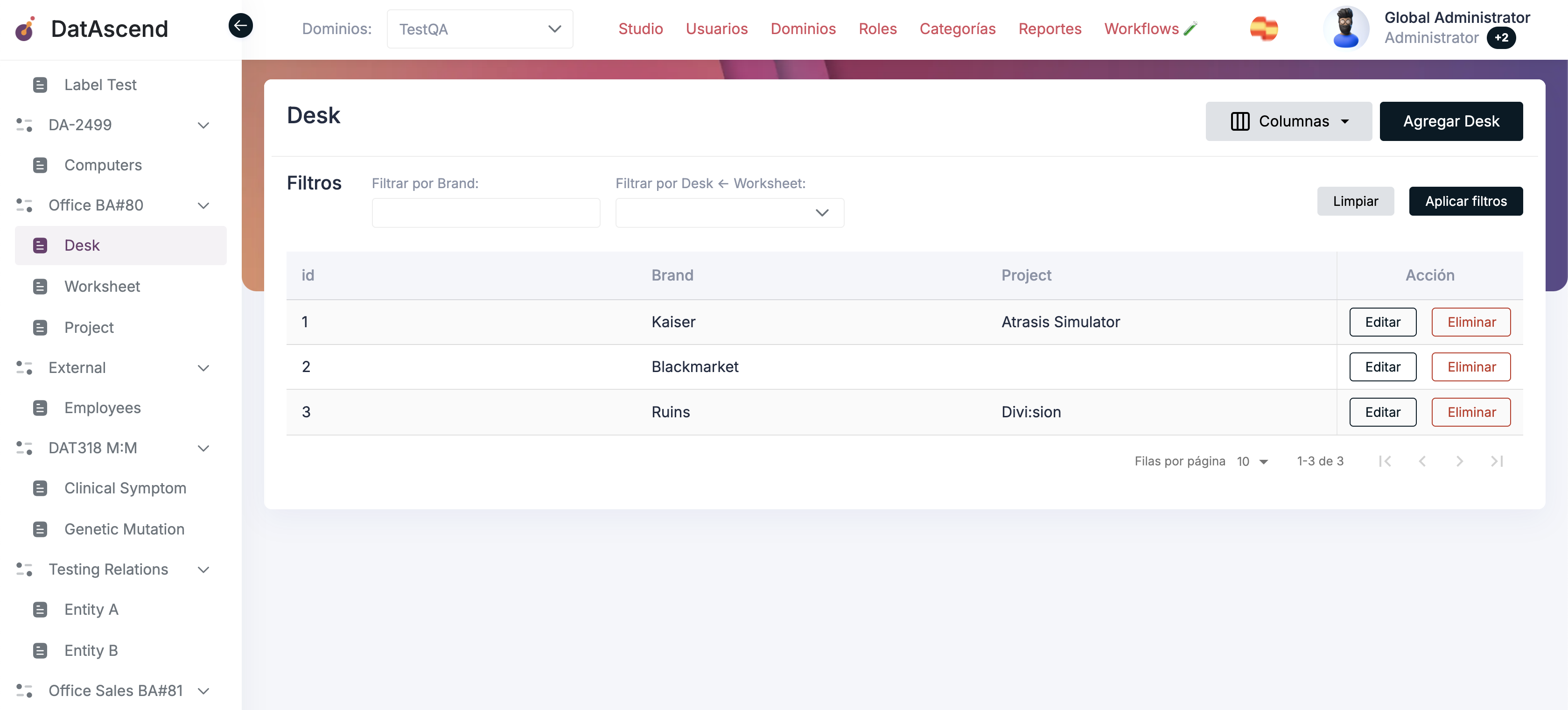 Botón 'Eliminar' en la tabla de relación para eliminar registros