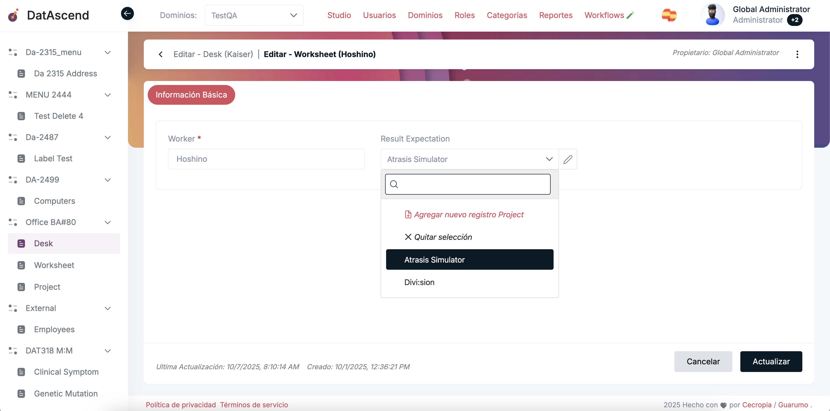 Opción 'Quitar selección' para desvincular un registro relacionado