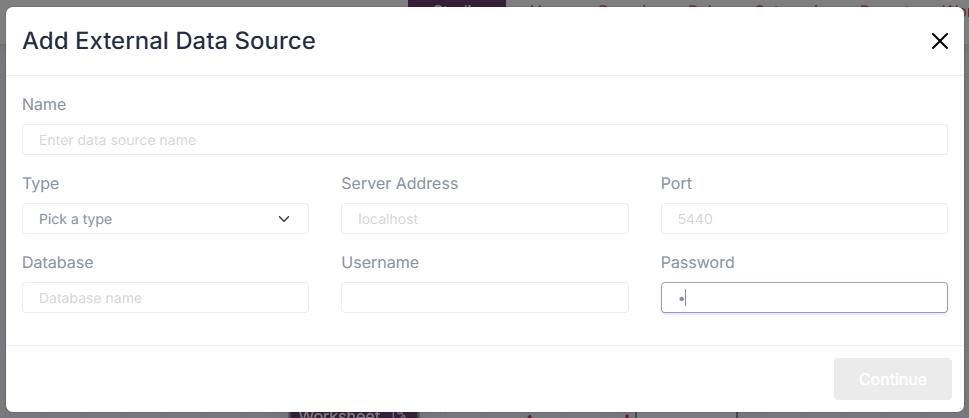 External data source modal