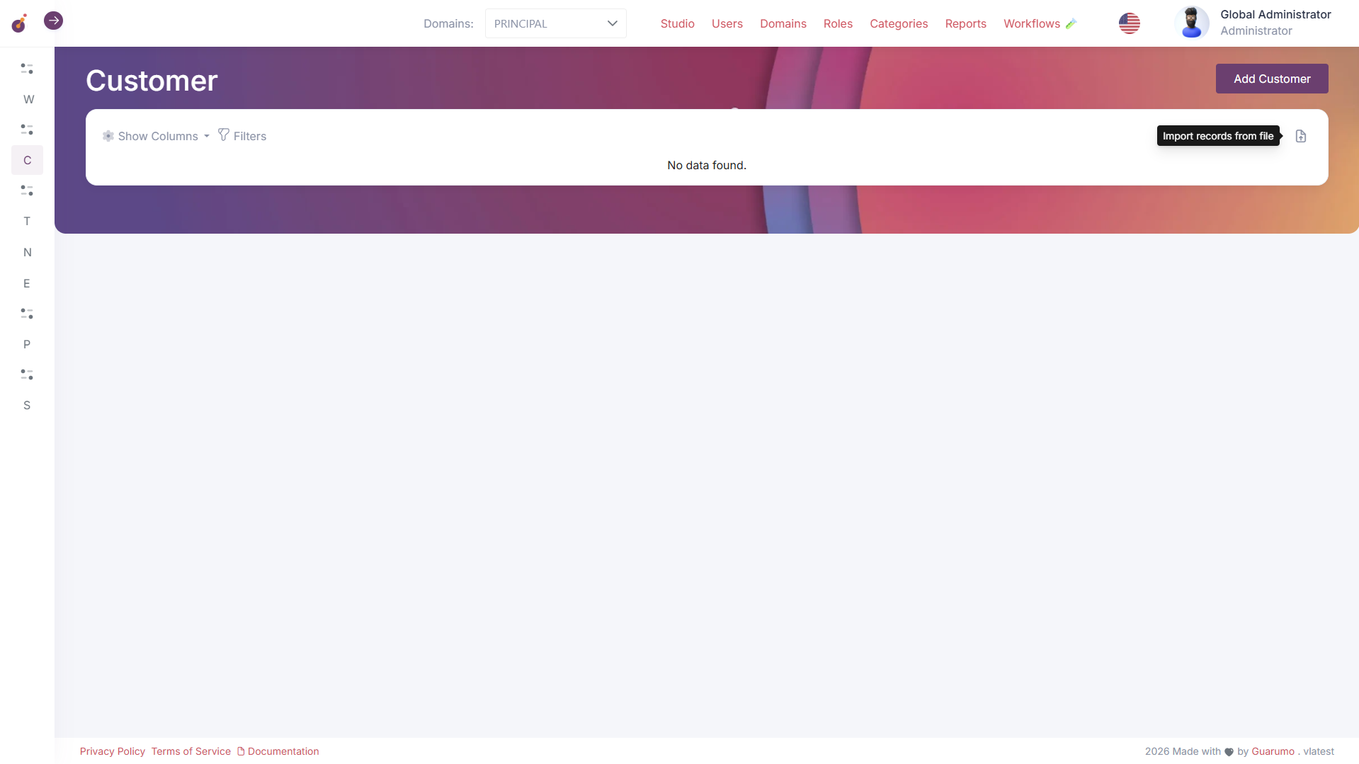 Import button in toolbar