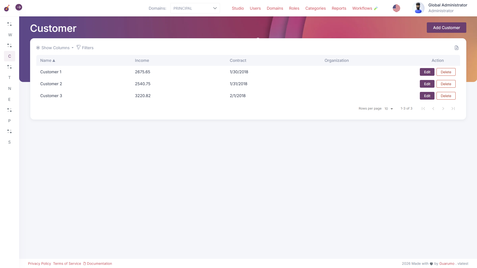 Entity list after import