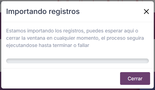 Progreso de importación