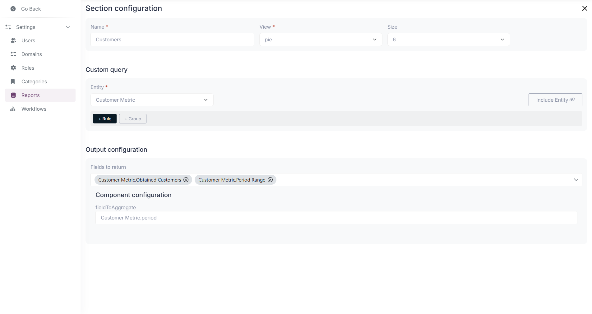 Pie Chart Section Configuration