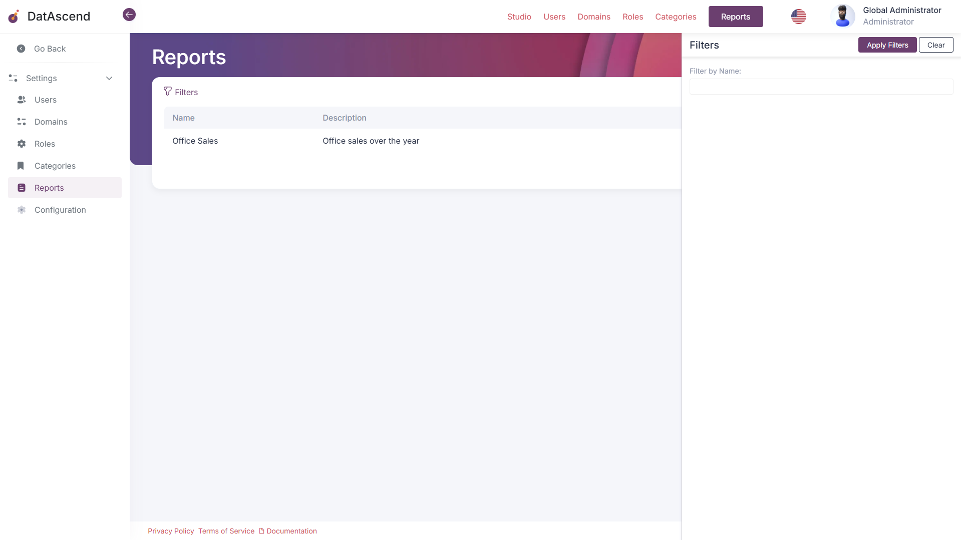 Reports Filter Input