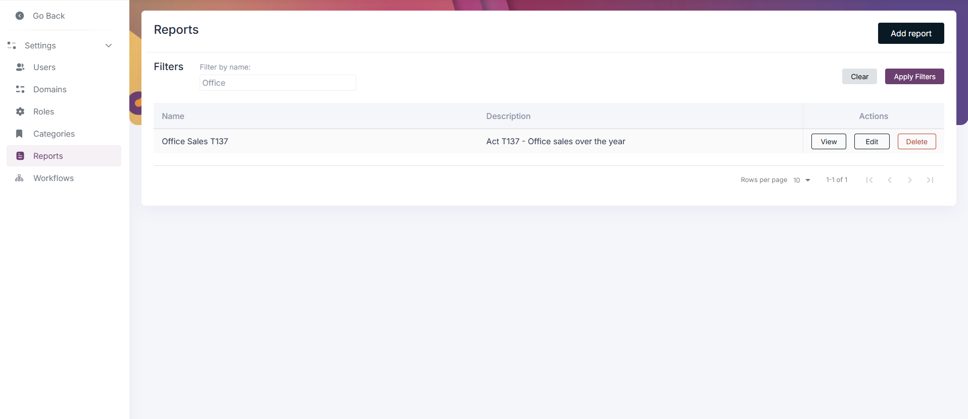 Reports Settings Option