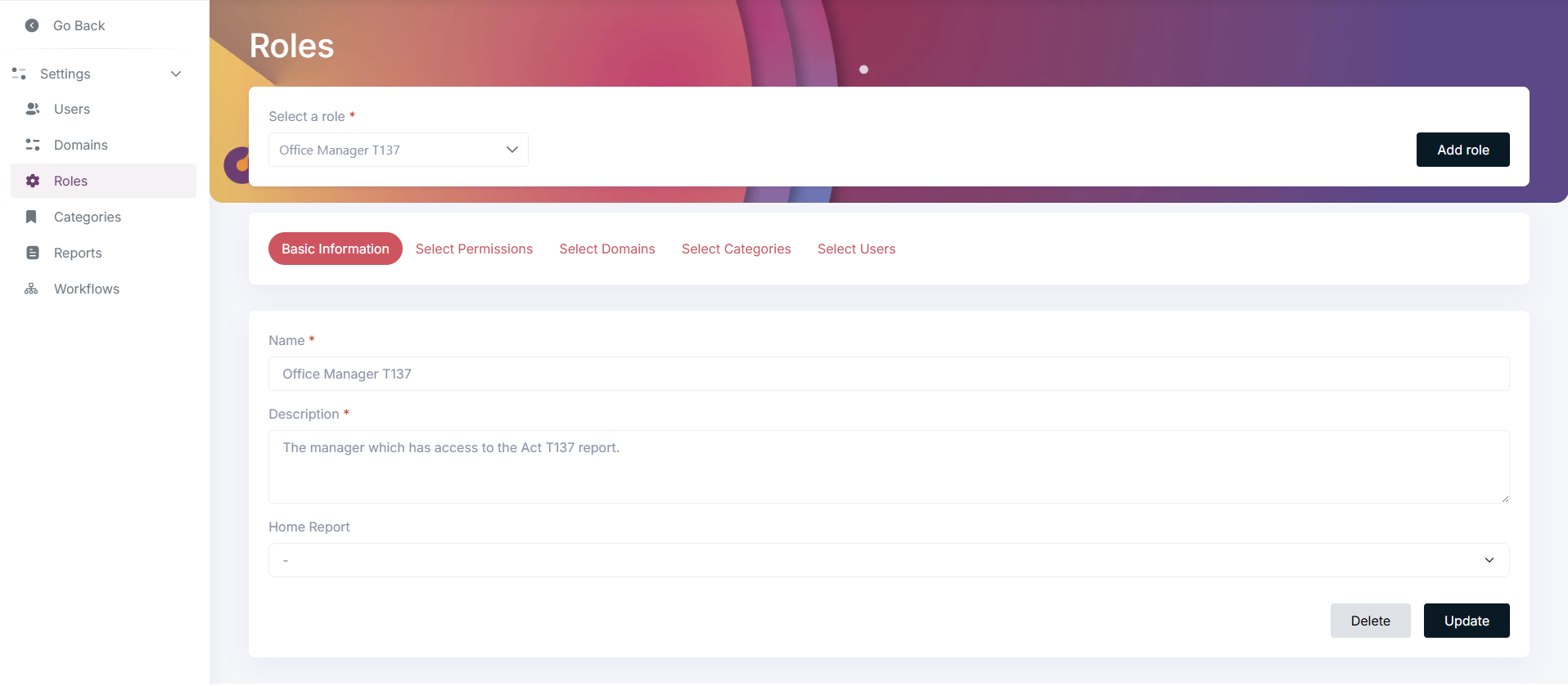 Roles Settings Option