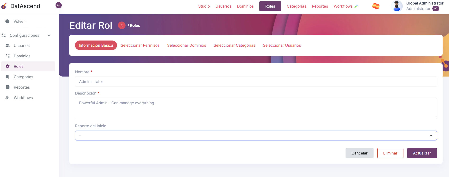 Opción de Configuración de Roles