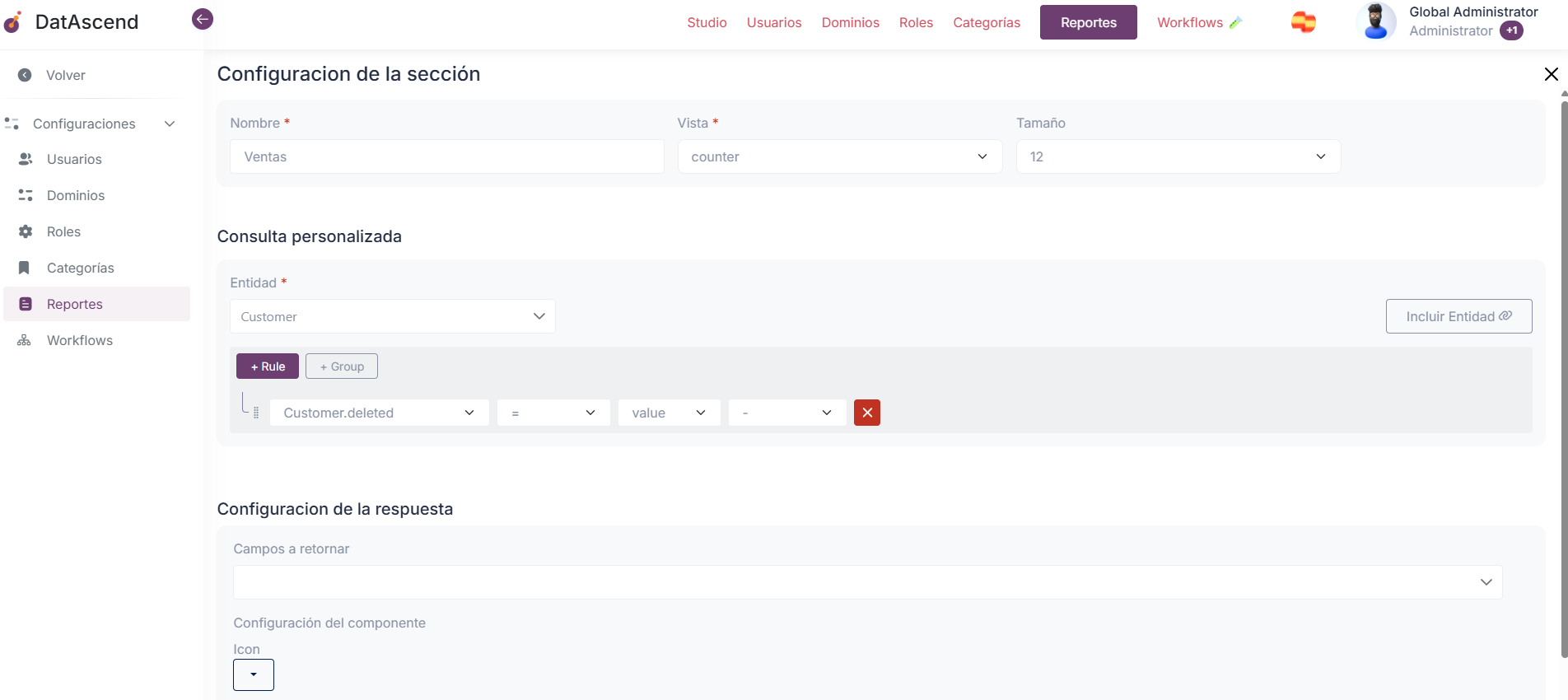 Configuración Sección Contador