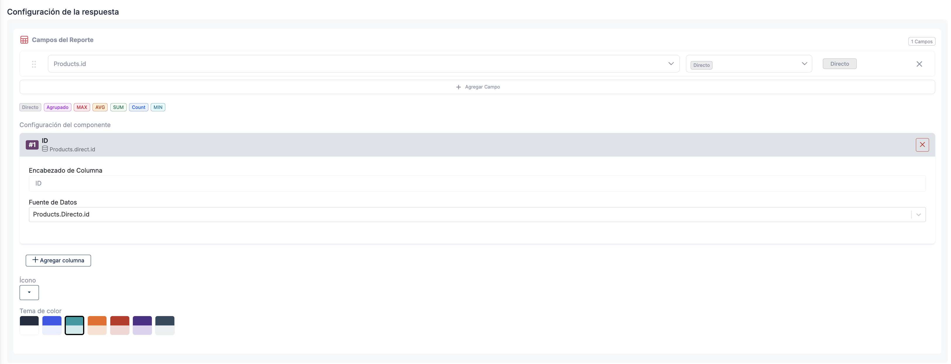 Segunda imagen de campos de configuración de la sección Tabla