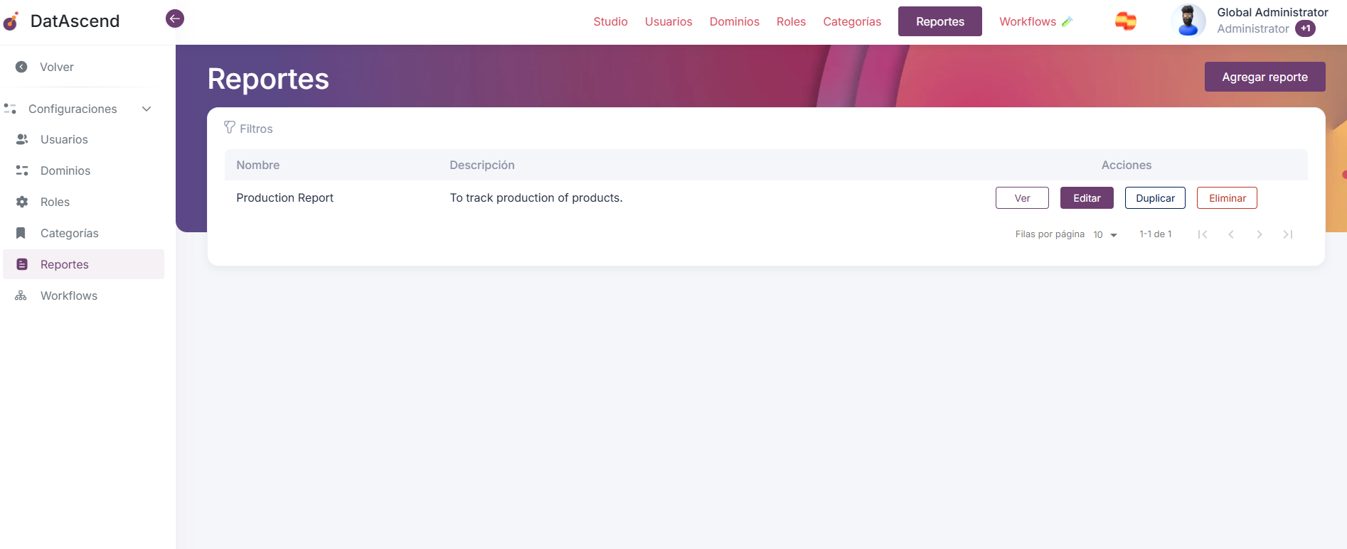 Opción de Configuración de Reportes