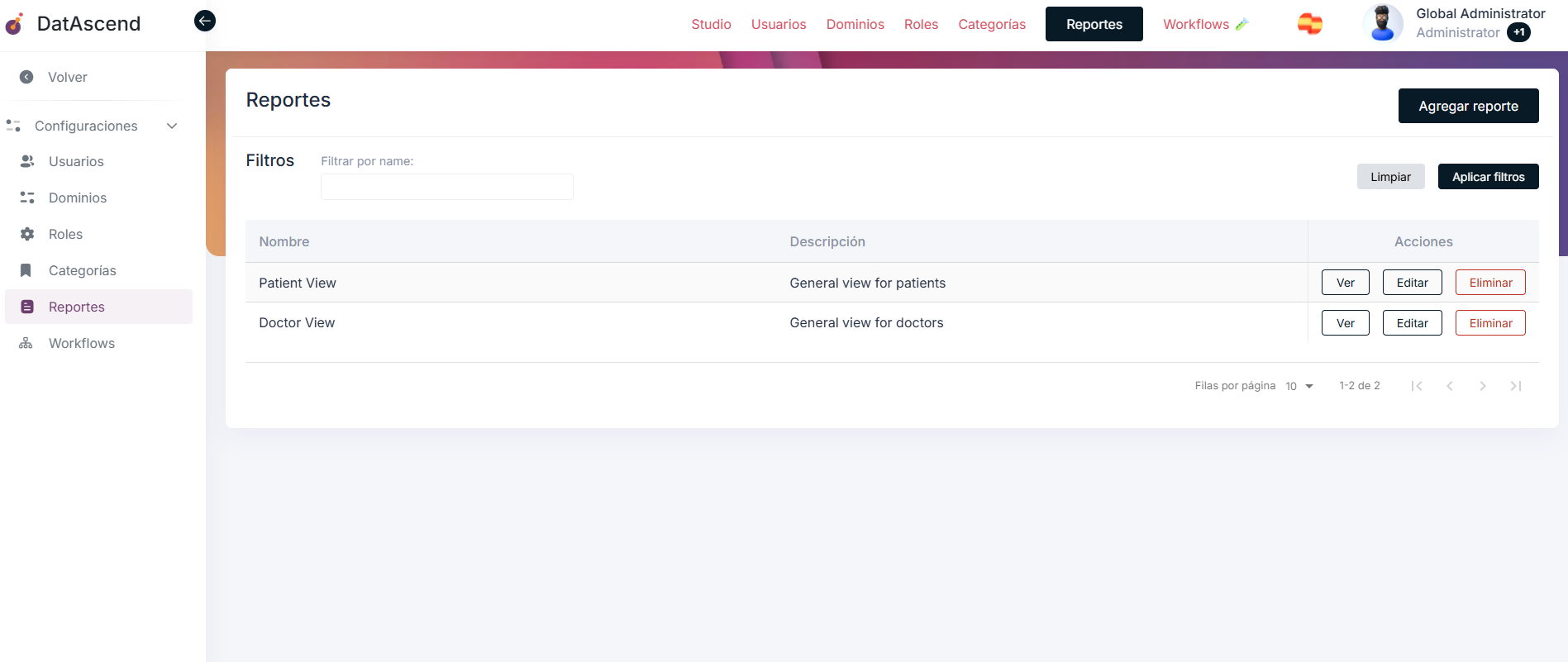 Opción de Configuración de Reportes