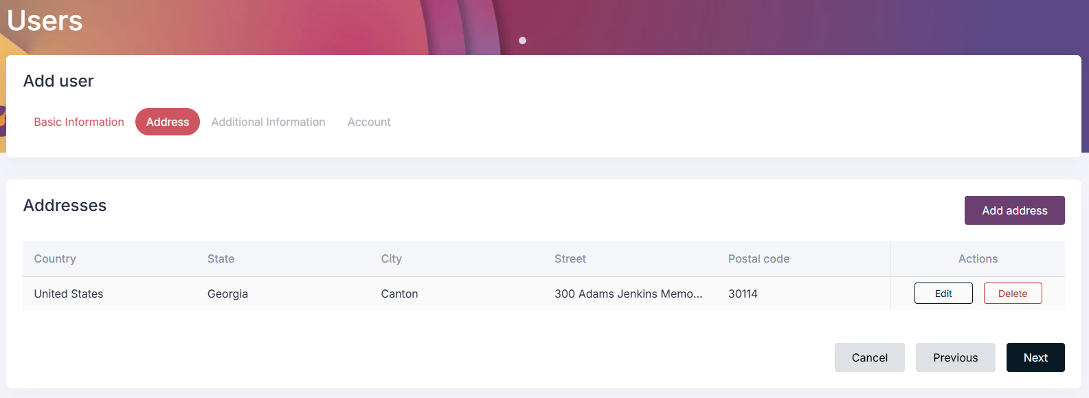 User Address Details