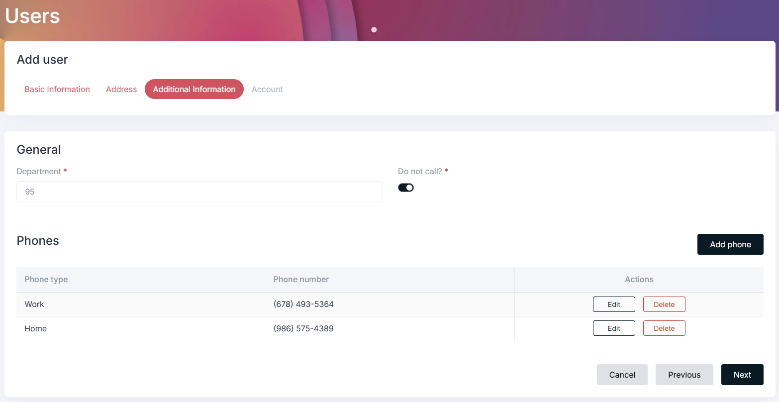 User Additional Details