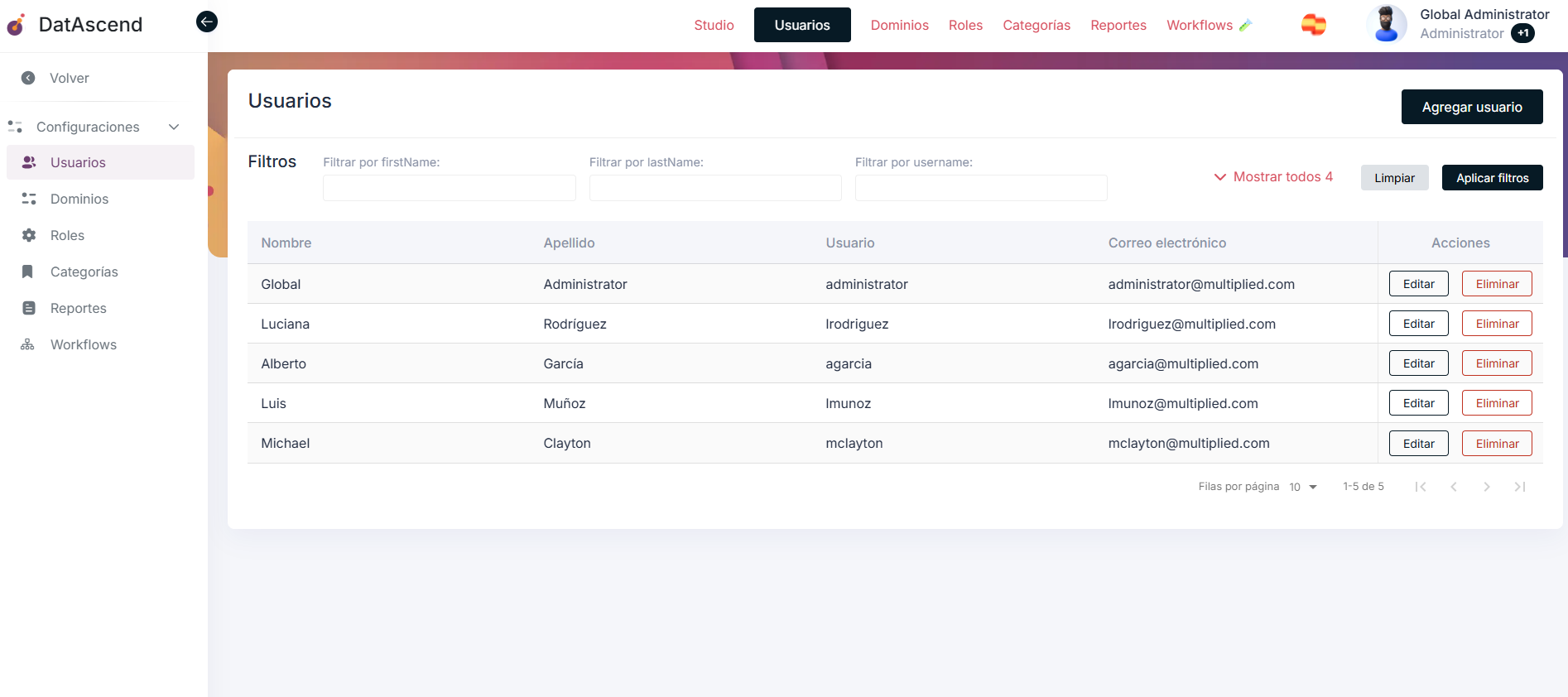 Opción Usuarios en Configuración