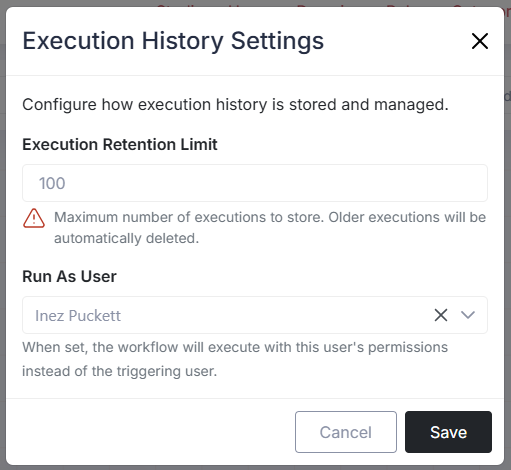 Execution History Settings Dialog