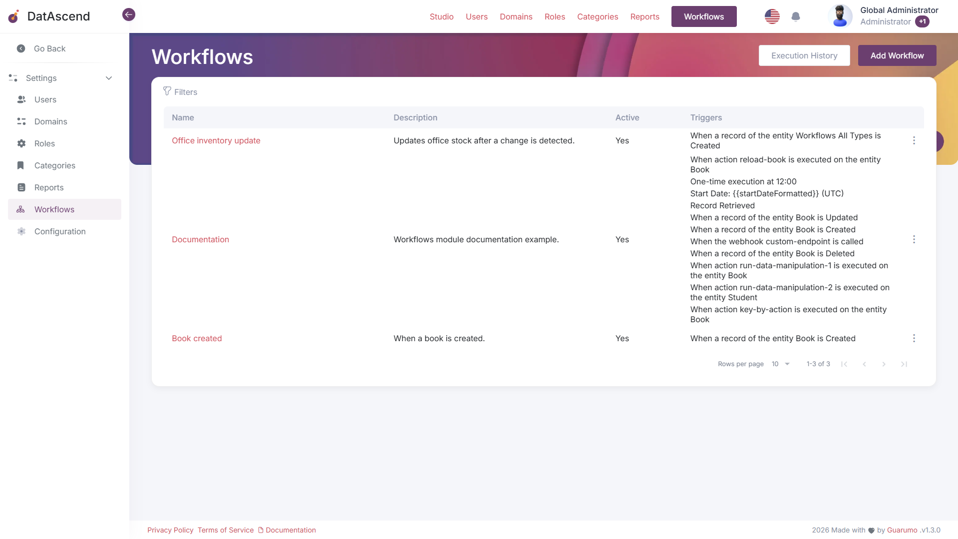 Workflows Listing Page